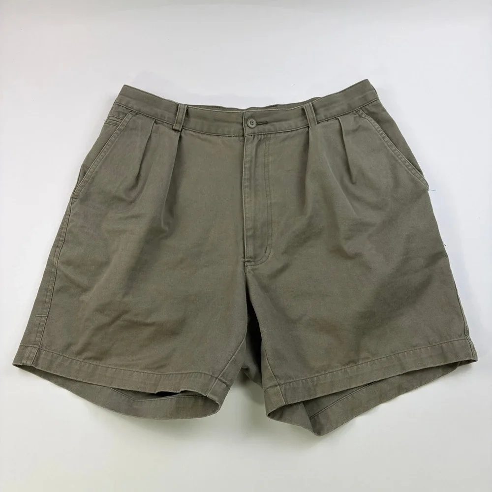 Vintage Banana Republic Pleated Chino Shorts Mens 34 Olive Green Cotton Twill